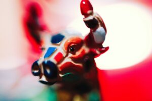 Close-up of a colorful bull figure representing market trends